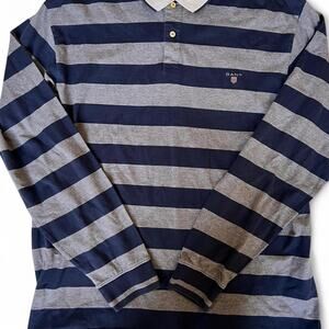 GANT Classic Rugby Shirt Navy Gray Striped Long Sleeve Polo XL/2XL